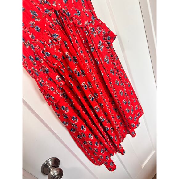 En Creme Women's Floral Print Ruffle Mini‎ Fit & Flare Dress Red Blue Size Small - Picture 4 of 9